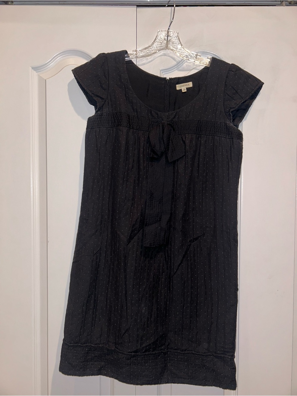 GENERRA Black Cap-Sleeve Tie-Front Casual Dress